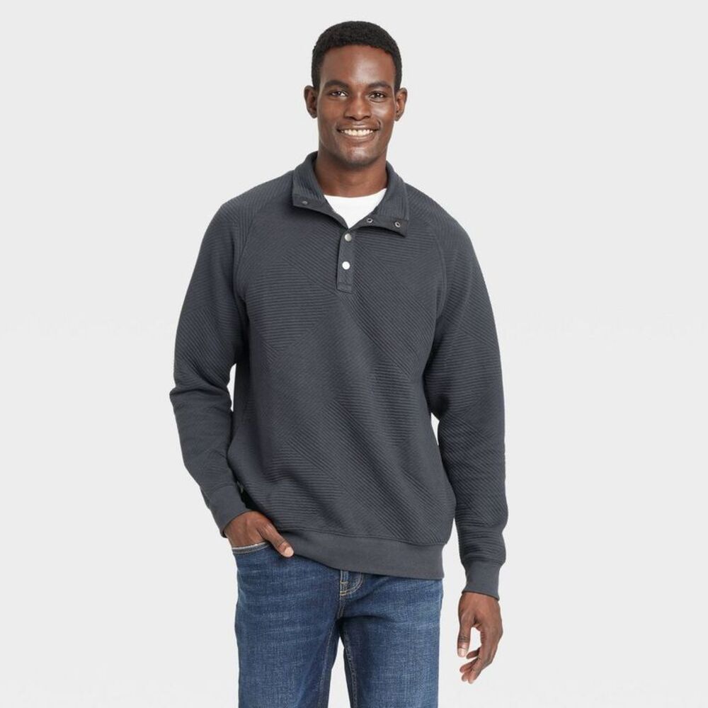Men's Quilted Snap Pullover Sweatshirt - Goodfellow & Co Dark Gray S